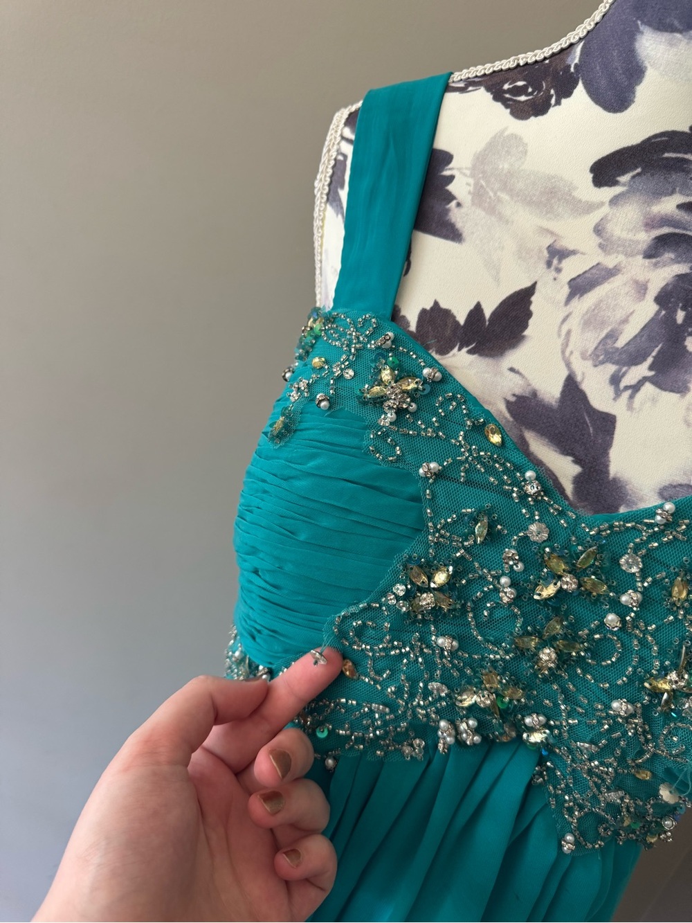 Sydney’s Closet Teal Beaded Chiffon Mini Dress - Picture 4 of 16